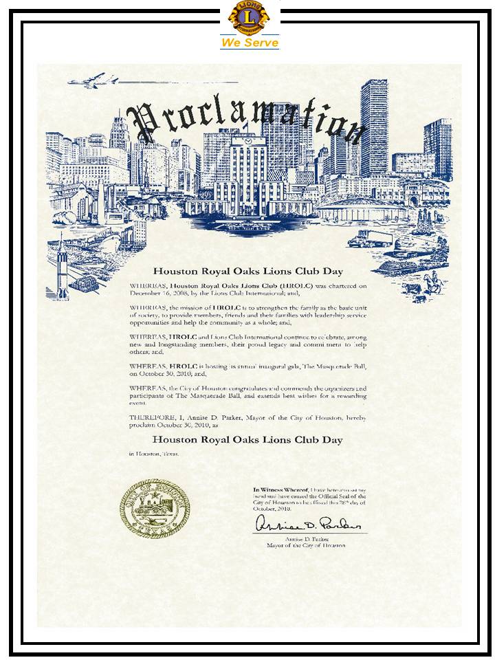 Proclamation from the Mayor's Office Annise Parker